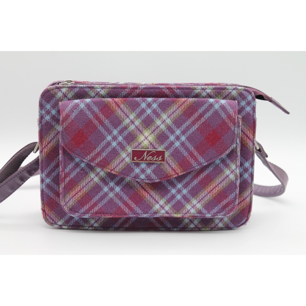 Ness Of Scotland Mhairi Crossbody Bag Purse Purple Blue Pockets Scottish Tweed